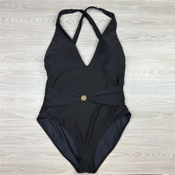 L'AGENCE Lisa Plunge One-Piece Swimsuit Black Gold Coin Size XL - Picture 8 of 16